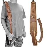 Durable Leather Rifle Sling, Padded Handmade Gun Cartridges Holder Straps for .30-06 .45-70 .308 (Br
