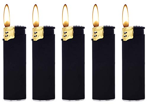 Feuerzeuge Schwarz Black Rubber Gold Cap Piezofeuerzeug (5 stück + 1x Konsumany® Stab-Sturmfeuerzeug 12,5 cm Lang)