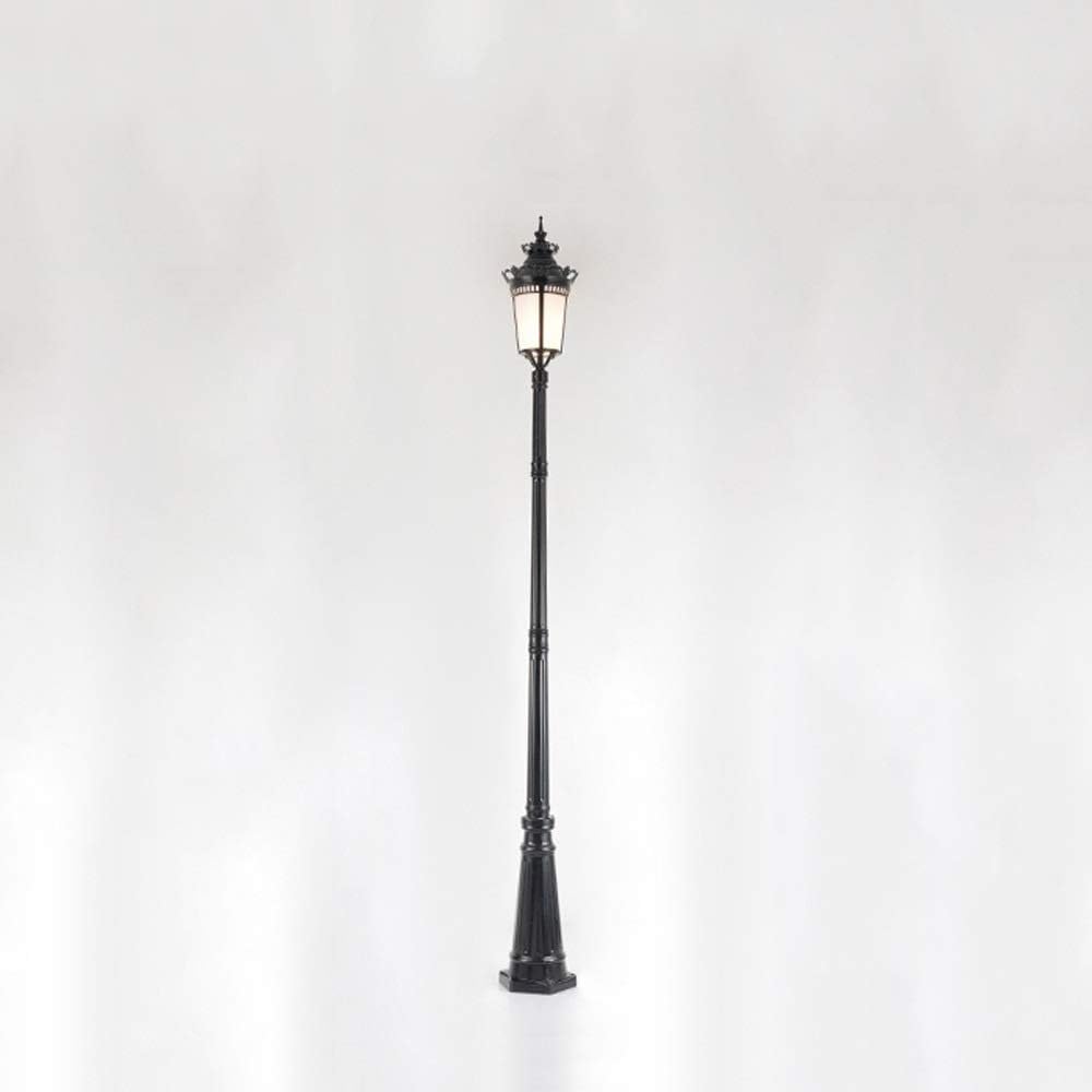 Outdoor Lantern, European Garden Lantern E27, High Glass Pole, Vintage, Single Head, IP55, Waterproof, Metal and Aluminium, Black, Height 275 cm, Black-Height 275 cm