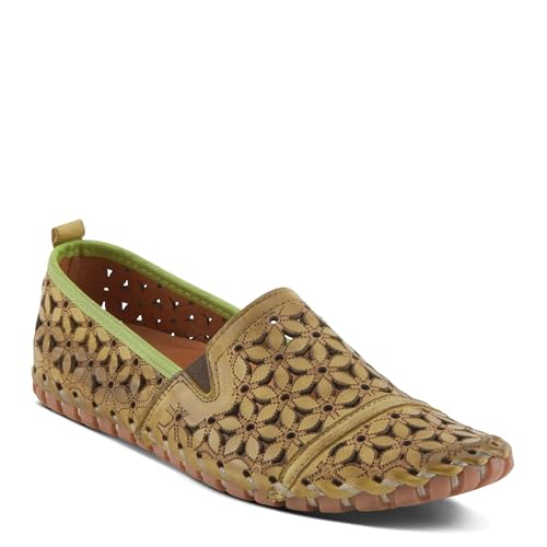 Image of Spring Step Flowerflow Shoes for Women - Leather Womens Loafer with Floral Laser Cutout - Comfortale Slip-On Shoes for Womens