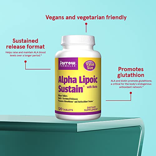Jarrow Formulas Alpha Lipoic Sustain 300 Mg - Antioxidant + Biotin - Glucose Metabolism & Energy Production Support - Releases Ala Over Longer Period - Up To 120 Servings (Packaging May Vary) #TOP3