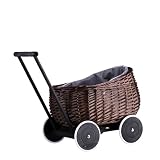 e-wicker24 Weide Anhänger Korbanhänger Korbpuppenwagen Spielschubkarre - perfekte Geschenkidee für Jungen und Mädchen - Spielzeug aus Korbgeflecht Lauflernwagen (Dunkelbraun)
