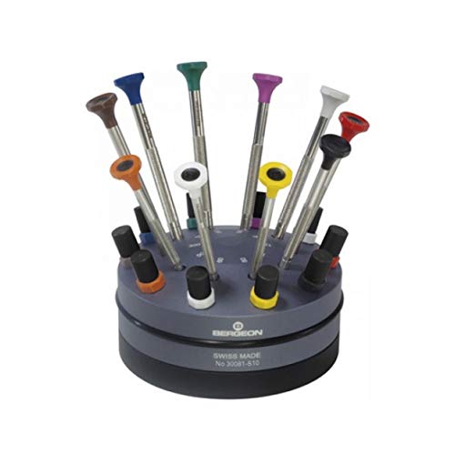 Bergeon 30081-S10 set of 10 screwdrivers on a rotating base from 0.50 to 3.00mm