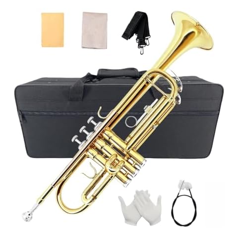 ModouString Standard Bb Trumpet with Case,7C Mouthpiece and Cleaning Kit Trumpet Instrument for Beginners Adults (gold) Cover
