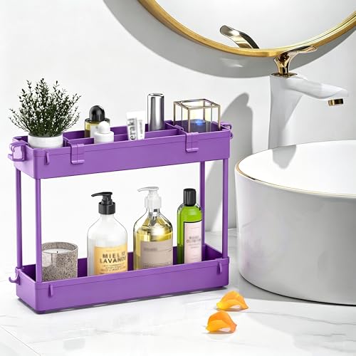 Image of SPACELEAD Slim Storage Cart 3 Tier,Bathroom Organizer Rolling Utility,Mobile Shelving Unit Slide Out for Office, Kitchen, Laundry Room & Narrow Places,Purple