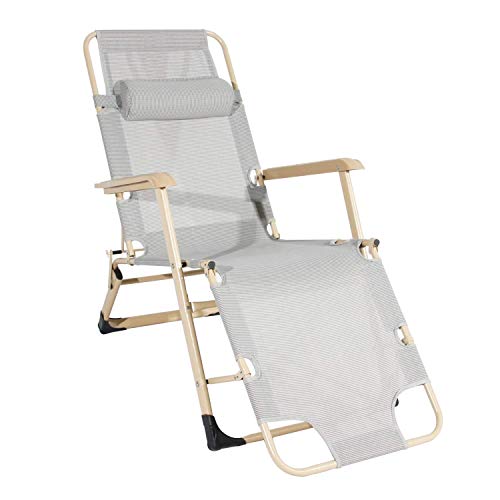 Silla plegable portátil – reclinable ajustable con soporte para reposacabezas, capacidad de 330 libras – Silla reclinable al aire libre para patio, césped, playa, piscina