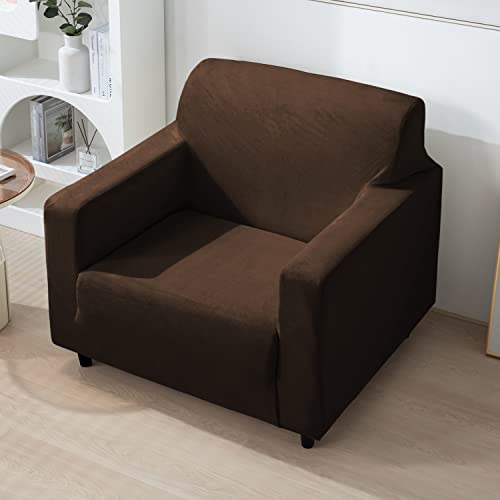 Image of HOKIPO 200 GSM Premium Velvet Sofa Cover 1 Seater Fully Covered, Brown (AR-4736-BR)