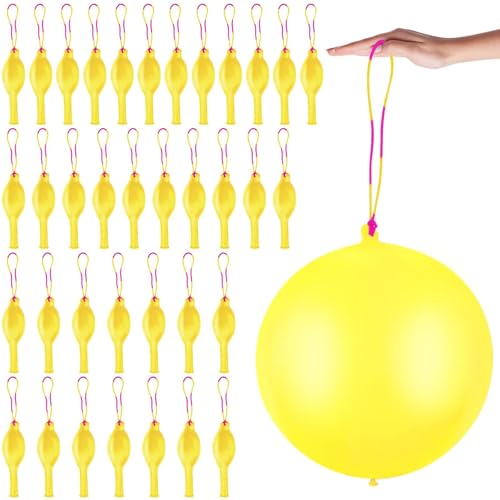 36 Pcs Yellow Punch Balloons | with Rubber Band Handle for Easy Grip - Ideal for Kids’ Birthday Party Favors, Classroom & Outdoor Play(Yellow)