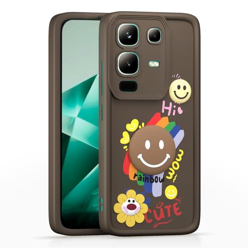 Image of Pikkme Back Cover for Infinix Note 50s 5G | Soft Silicone| Cute Rainbow Smile & 3D Cartoon Flower Design | Shockproof Raised Camera Protection Bumper Case (Brown)
