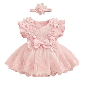 ZAXARRA Infant Baby Girl Lace Romper Baby Tulle Dress Romper Flowers Bodysuit Spring Summer Festival Clothes with Headband