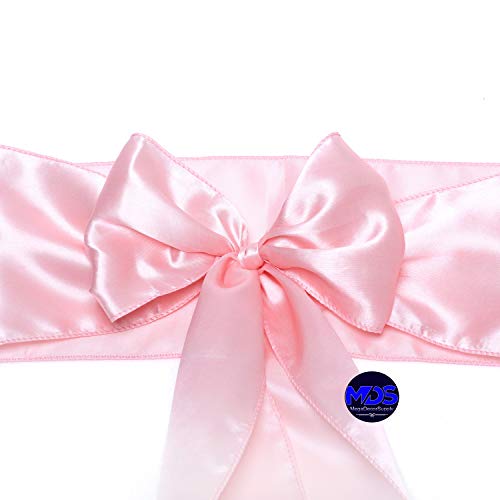 Mds Pack Of 100 Satin Chair Sashes Bow Sash For Wedding Events Supplies, Decorations For Birthday Parties, Graduations, Engagements, Chair Sashes Fit Folding And Banquets Chair Cover - Blush Pink #TOP2