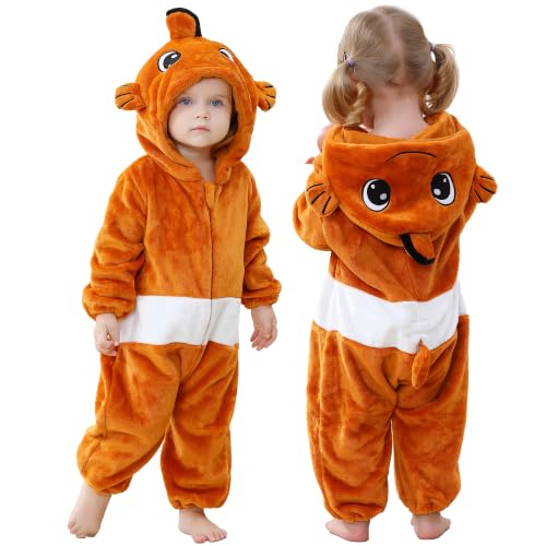 COOKY.D Déguisement Poisson Grenouillère Halloween Combinaison,24-30 Mois | Tout-Petit Halloween Flanelle Cosplay Combinaison,Garçons Filles Dessin Animé Déguisement,Mignonne Barboteuse