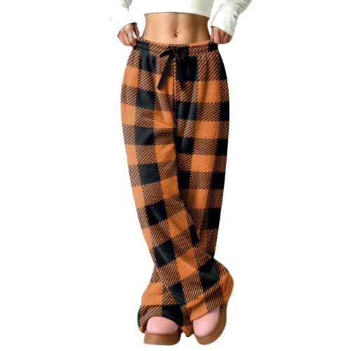 Women's Wide Leg Pants Thermal Checkered Plaid Flannel Loose Travel Pant - image 5