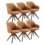 Zouron Juego De 6 Silla de Comedor con Patas de Madera, Silla Giratoria (Imitación de Piel), Silla de Cocina, Silla de Salón con Reposabrazos, Silla de Oficina en Casa, Marrón