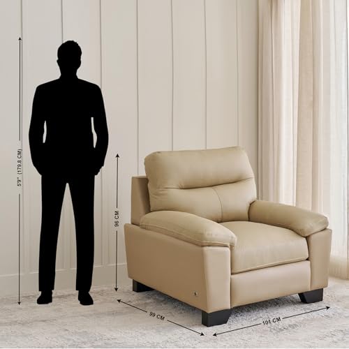 Image of Home Centre | Winchester | Half Leather|Solid Wood | 1 Seater Sofas | Beige | 1 Year Warranty