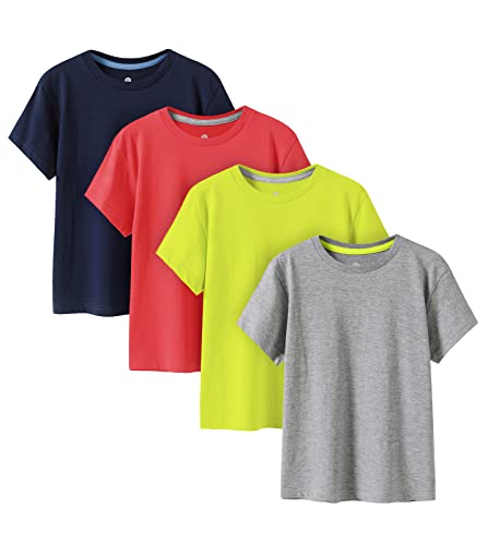 LAPASA Camiseta Niño & Niña (Pack de 4) Camisetas Manga Corta Blanca & Colores Unisex 100% Algodón K01 3-4 años Gris Jaspeado Claro + Amarillo Limón + Rojo + Azul Marino