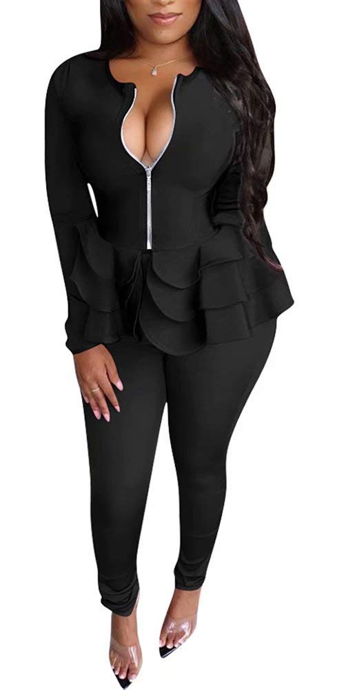 ThusFarWomen Two Piece Tracksuit Zipper Jackets and Bodycon Leggings Outfits Set Clubwear Party
