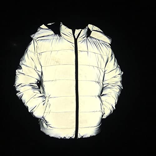 Generisch Damen Winterjacke 52 reflektierende Jacke für Damen Abnehmbarer Kapuzenreißverschluss Warmer Kurzmantel mit Taschen Wadenlanger Mantel Damen (Grey, M)