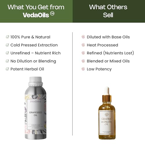 Image of VedaOils Grapeseed Oil for Hair Growth 100ml | Cold Pressed Grapeseed Oil for Skin & Face Massage | 100% Pure & Natural Lightweight Moisturizing Oil
