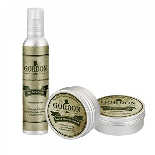 Gordon Kit Balsamo + Shampoo + Cera per la Rasatura Barba Baffi Uomo - Shampoo e Balsamo in Uno - Idratante