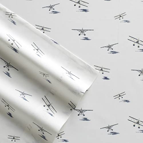 Image of Eddie Bauer - Queen Sheets, Cotton Percale Bedding Set, Crisp & Cool Luxurious Bedding Set (Sea Planes Blue, Queen)