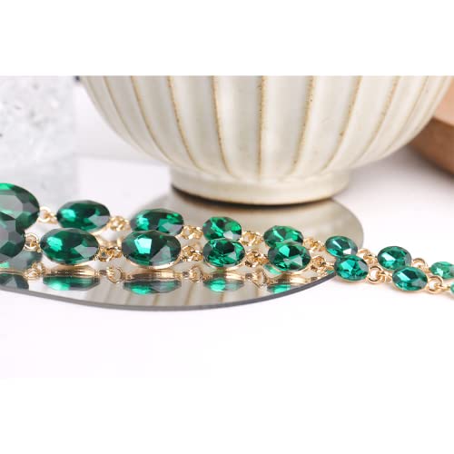 Agriajun Green Crystal Beaded Boho Long Tassel Teardrop Dangle Chain Earrings For Women - Big Extravagant Sparkly Rhinestone Linear Earring Dangling Garnet Ruby Bridal Wedding Prom Costume Jewelry #TOP5