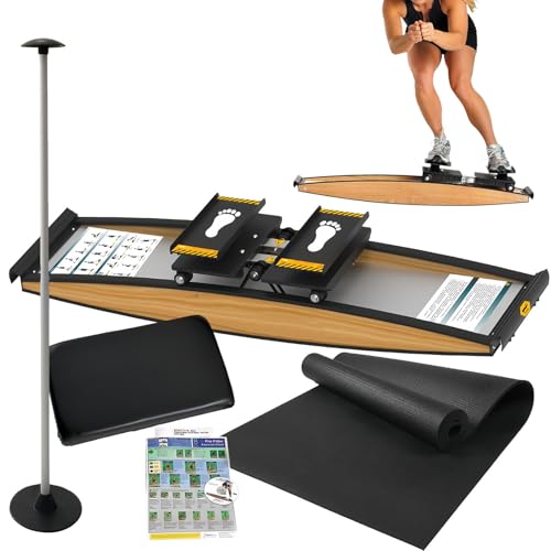 HEIHEIZI Ski-trainingsapparaat, Indoor Gesimuleerd Ski-apparaat, Met Skistokken en Matten, 150kg Belasting, Kracht- en Balanstraining Tool Set, voor Training Van Taille, Buik en Benen, Cardiotraining