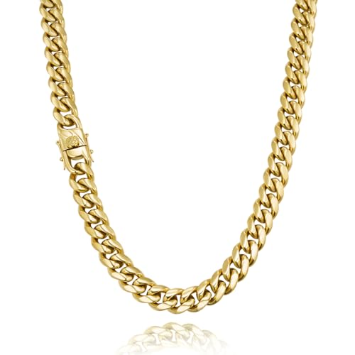 14K Gold Plated Cuban Link Chain for Men, 12MM 316L Stainless Steel Necklace, Gift for Birtday Holiday(Delicate Packing, Double Safety Clasp)