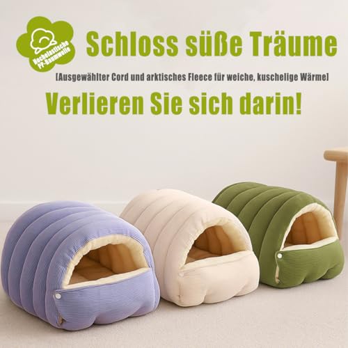 Ruileyou Abnehmbares und Waschbares, Geschlossenes Winter-Katzenbett, Mit abnehmbarem Kissen, geeignet für kleine Katzen und Hunde (Hellbeige, M（45 x 30 x 19 cm）)