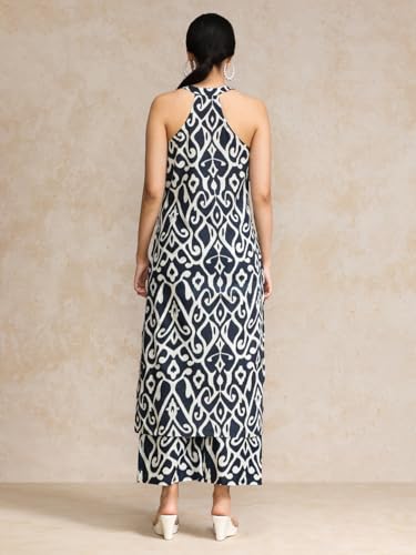 Image of Varanga Women Solid Straight Kurta Trouser Set | Pure Cotton Fabric | Sleeveless Round Neck | Elastic Waist| Casual & Summer Wear
