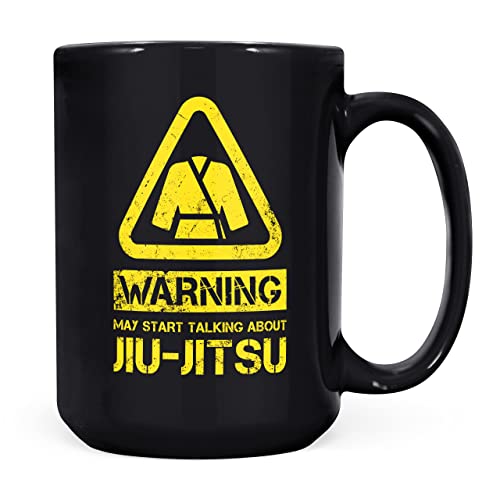 Mug Monster - Warning May Start Talking About Jiu-Jitsu Funny Gift Mug - Ceramic Coffee Cup, Gift for Men or Women, Extra Large and Giant Available, 15oz Black