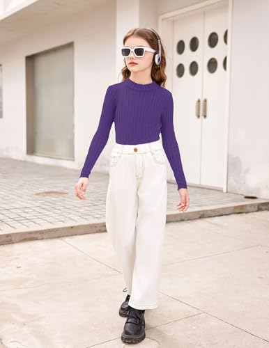 Image of Arshiner Girls Half Turtleneck Long Sleeve Knit Slim Sweater Pullover Tops