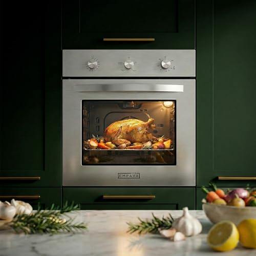 Image of Empava 24 inch Built-In Gas Single Wall Oven with Convection and Rotisserie 5 Cooking Modes, Knob Control, Stainless Steel