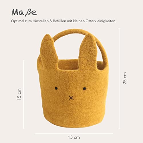 Én Gry & Sif Osterkorb Häschen I Osternest zum Befüllen oder als Osterdeko, hand-made, Osterkörbchen aus Filz, Gelb Kinderkorb