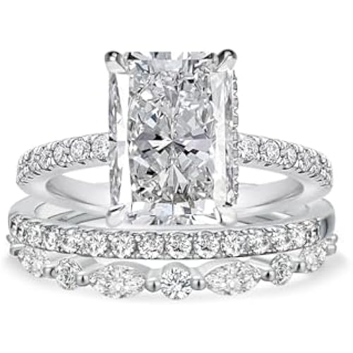 Maxinejewelry 3.5CT 3 Piece Sterling Silver Radiant Cut Wedding Ring Set
