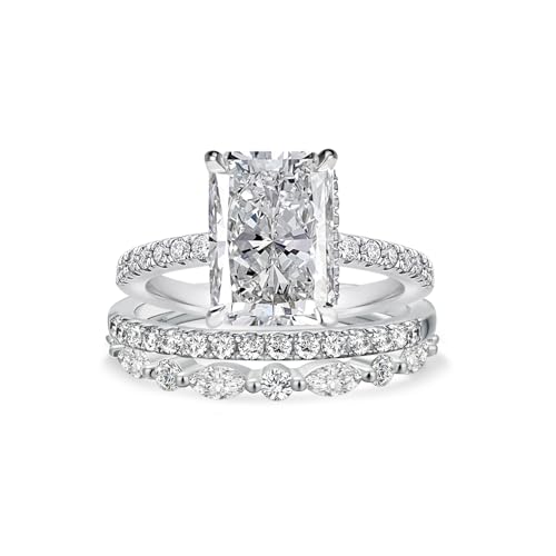 Maxinejewelry 3.5CT Radiant Cut Bridal Wedding Ring Set, 3-Piece 925 Sterling Silver AAAAA Grade Cubic Zirconia Engagement Ring Sets for Women (18K White Gold Plated, 5)