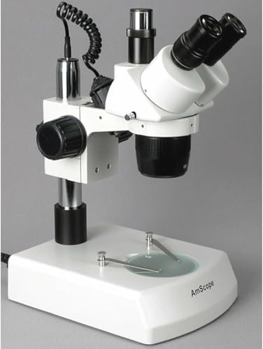Image of AmScope SW-2T13Y Trinocular Stereo Microscope, WH10x Eyepieces, 10X /15X /30X /45X Magnification, 1X /3X Objective, Upper and Lower Halogen Lighting, Pillar Stand, 110V-120V, Includes 1.5x Barlow Lens