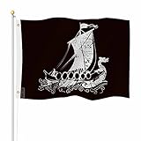 Yekiua Viking Ship Flag 3X5 Graphic Sailboat UV Fade Resistant Vivid Color - Canvas Header Double Stitched Flag With Brass Grommets Black White