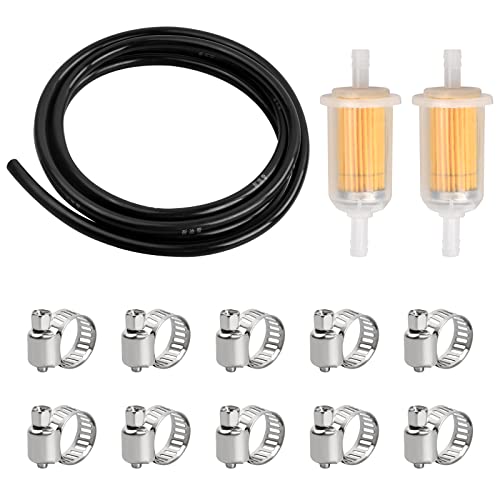 Tuyau D'essence Kit, Tuyau Conduite Carburant Caoutchouc 2 mètre 5/16" Intérieur Ø 8mm, 2 Pièces Filtres à Essence, 10 Pièces Collier Serrage Tuyau pour Moto, Voiture, Tondeuses à Gazonn Cover