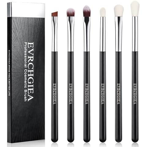 Eye Makeup Brushes, 6 Pcs Professional Blending Eyeshadow Makeup Brushes Set for Concealer Eye shadow Eyebrows Eyeliner, Soft Hairs & Wood Handle (black and silver) Cover