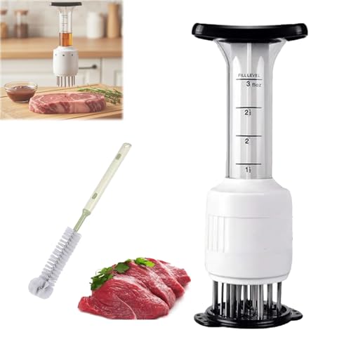 Sauce Injector Meat Tenderizer, Stainless Steel Marinade Injector and Meat Tenderizer for BBQ Turkey Chicken Beef, Reusable Flavor Infuser Syringe for Home Kitchen Smoking and Grilling (White-1pc)