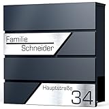Graviers Design Briefkasten mit Zeitungsfach in Anthrazit RAL 7016 - Postkasten personalisiert Edelstahl Namensschild Hausnummer Straßennamen - Wandbriefkasten Briefbox mit Schloss Zeitungsrolle