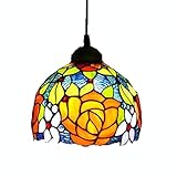 qtyuergk mini lampada a sospensione da 8 pollici for isola cucina, stile vittoriano rustico lampada a sospensione in vetro colorato con fiori rossi arancioni for sala da pranzo bar corridoio camera da