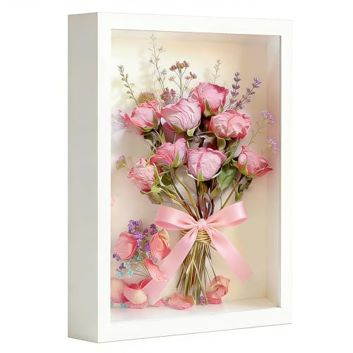 3D Bilderrahmen zum Befüllen 29.7 x 42 cm Bilderrahmen Tief 3D Objektrahmen Hölzern bis 3cm, Tiefer Bilderrahmen zum Befüllen für Objekte, Blumen, Hochzeitsgeschenk oder (Weiß, 29.7 x 42 cm)