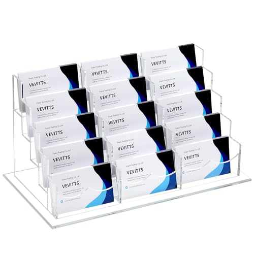 Vevitts Acrylic Business Card Holder for Desk Multiple Business Card Holders Business Card Organizer Business Card Display Rack Clear Plastic Business Card Stand for Home Office (15 Slots) by Vevitts - Used condition - US$30.84