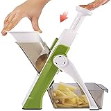 REBANADORA DE ALIMENTOS MULTIFUNCIÓN: Corte, juliana, fósforo y más para una fácil preparación de la comida, el ajustador de grosor permite un control personalizado que le brinda guisos, sopas, ensaladas, verduras e incluso papas fritas caseras y papas fritas perfectas, si es un amante de los estofados, este producto será bueno noticias para ti, porque puede cortar carne, pero primero hay que congelarla.