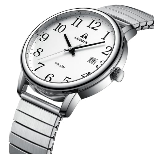 LN LENQIN Mens Watches Analog Quartz Watches for Men Stainless Steel Waterproof Men's Wrist Watch Easy Reader 38 mm Expansion Band - Image 2