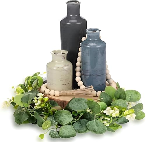 Geelin 6 Pcs Boho Rustic Table Centerpieces, 3 Ceramic Vases,