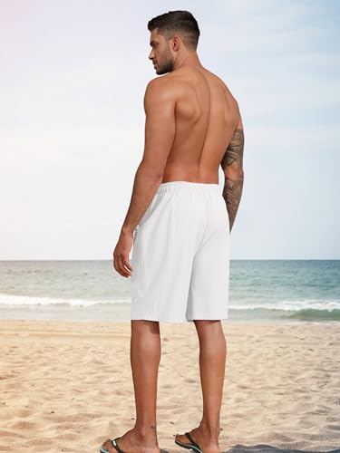Litthing Pantaloncini da Uomo in Lino Estivi Pantaloni Corti Spiaggia Leggeri e Ariosi in Cotone Pantaloncine con Tasche e Coulisse