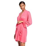 bebe Womens Long Sleeve Lace Trim Belted Pockets Bathrobe Bright Rose Large
